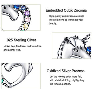 CNNIK Orecchini a forma di cuore unicorno in argento 925 per le donna...