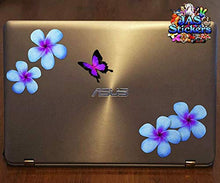 Carica l&#39;immagine nel visualizzatore di Gallery, Fiore frangipani plumeria blu doppio + farfalla grande adesivi auto... - Ilgrandebazar