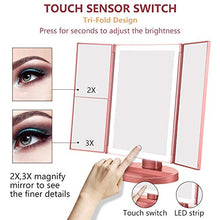 Carica l&#39;immagine nel visualizzatore di Gallery, Ammiy Specchio per Il Trucco con Luce 1x / 2X / 3X Trifold ingrandente con...