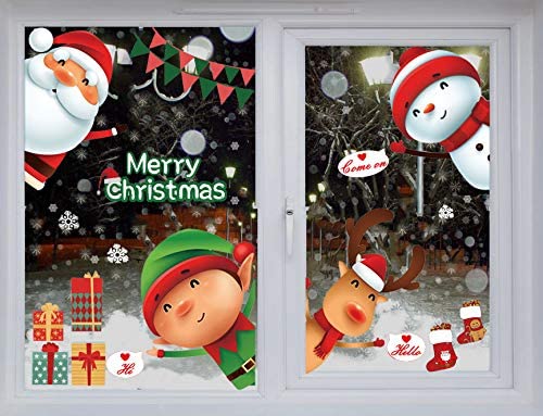 QIANS Natale Vetrofanie Murali Fai da Te Finestra Decorazione Vetrina Wallpaper Adesivi Impermeabile Facile da Usare(Ciao)
