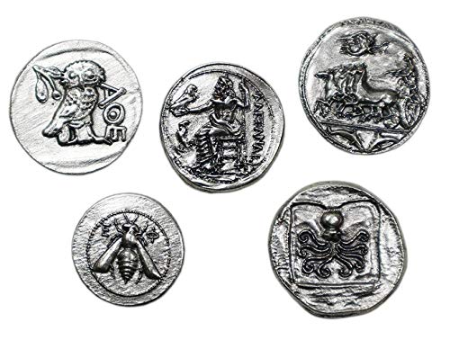 Monete Antiche Greche placcate Argento - Riproduzione Tetradrammi - SET 5...
