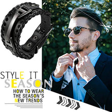 Carica l&#39;immagine nel visualizzatore di Gallery, Cupimatch Uomo Braccialetto Bracciale Pelle Intrecciato Regolabile Nero - Ilgrandebazar