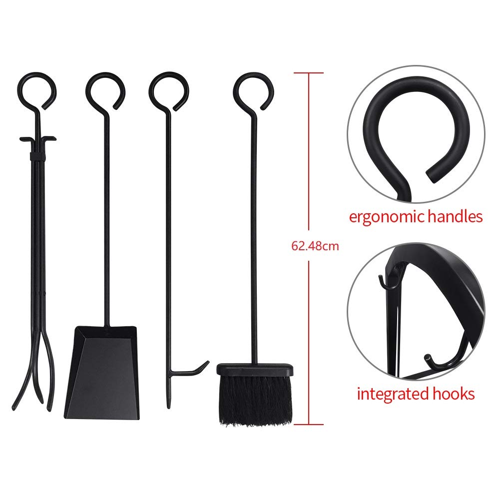 Porte Bûches Cheminée Avec 4 Outils - Grand Support Bois 80x40x30cm, Fer Forgé Noir, Intérieur Extérieur