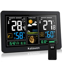 Carica l&#39;immagine nel visualizzatore di Gallery, Kalawen Stazione Meteo Automatica Digitale Wireless Meteorologica con Schermo LCD Display Sveglia Tempo Data Temperatura umidità Previsioni di Tempo con Sensore Esterno Wireless