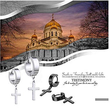 Carica l&#39;immagine nel visualizzatore di Gallery, Flongo orecchini donna uomo croce forma fashion stile argento Argento + Nero - Ilgrandebazar