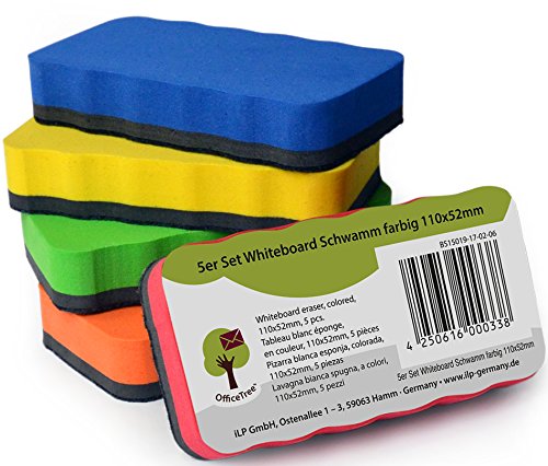 OfficeTree Set 5 Cancellino Lavagna Magnetica Bianca - 5 colori - Cancellino... - Ilgrandebazar