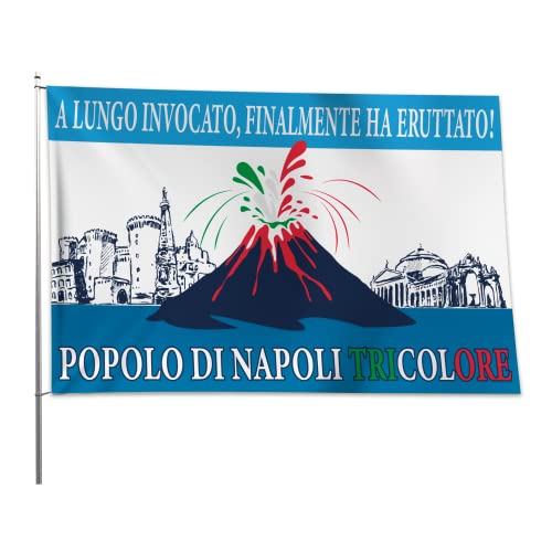 MAGNATEVE 'O LIMONE Bandiera Popolo di Napoli 2023 Originale – Bandiera 90x150 cm Vesuvio Erutta – Gadget Idea Regalo Tifoso Calcio Originali – Idee Regali Divertenti per Tifosi