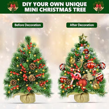 Carica l'immagine nel visualizzatore di Gallery, albero natale piccolo con luci,20 inch Mini albero di Natale artificiale preilluminato con luci a LED calde, ornamenti di pigne con bacche rosse per decorazioni natalizie per interni domestici
