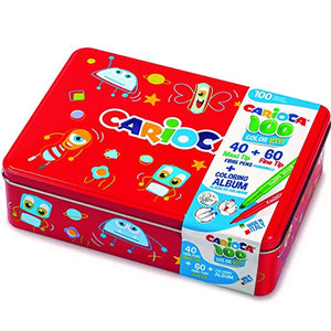 CARIOCA BOX | Scatola Latta Verde Pennarelli Superlavabili Punta Fine e Rosso - Ilgrandebazar