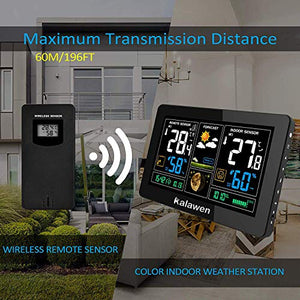 Kalawen Stazione Meteo Automatica Digitale Wireless Meteorologica con Schermo LCD Display Sveglia Tempo Data Temperatura umidità Previsioni di Tempo con Sensore Esterno Wireless