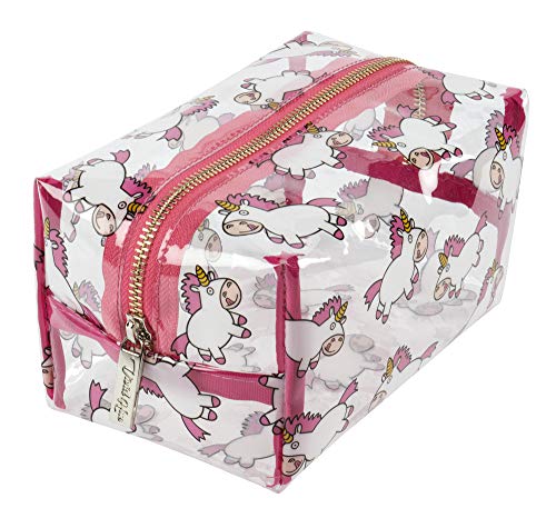 Vivid Hue - Pochette grande per trucco da donna, in PVC, Chubby Unicorn