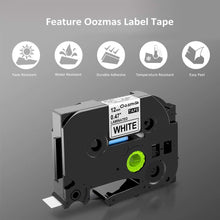 Carica l&#39;immagine nel visualizzatore di Gallery, Nastri Oozmas Compatibile In sostituzione di Brother 12mm, Nero sur Bianco - Ilgrandebazar