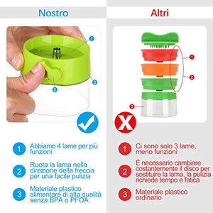 Sedhoom Spiralizzatore di Verdure 4 in 1 Affetta Verdure Affettatrice Multifunzione di Verdure a Spirale Affettaverdure Tagliaverdure con 4 Lame Rotanti Grattugia per Carote, Cetrioli, Patate, Zucca