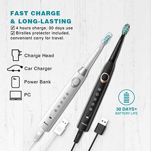2 Spazzolini elettrici Sonic 5 Modalità 8 508bianco E Nero