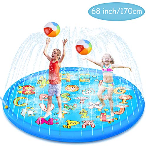 aovowog Tappetino Gioco d'Acqua per Bambini,170cm/68'' Splash Pad Sprinkler...