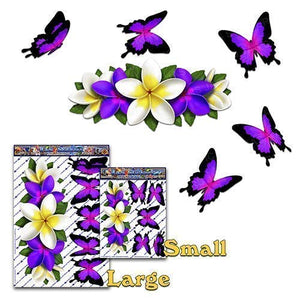 Fiore Viola Frangipani Plumeria Piccolo Grappolo + farfalla adesivo... - Ilgrandebazar