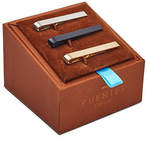 Set di 3 Fermacravatta 4 CM Uomo Colore Argento, Nero, Oro + Pacco Regalo - Ilgrandebazar