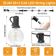 Carica l'immagine nel visualizzatore di Gallery, litogo Catena Luminosa Esterno, 35.5M Luci da Esterno Giardino, 50+2 G40 LED Plastica Lampadine 2700K, Impermeabile Luci da Giardino Stringa Lampadina per Esterni Decorative Festa Matrimonio Gazebo