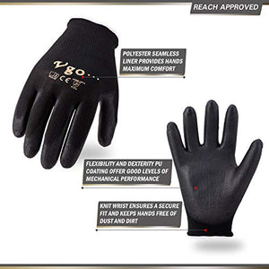 Vgo 30 paia guanti da lavoro e giardinaggio in PU, 10/XL, Nero