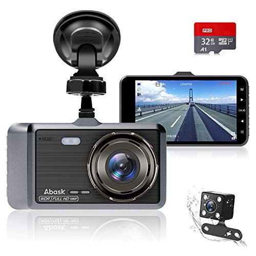 Dash Cam, Abask Doppia Telecamera per Auto, 4 Pollici FHD 1080P Visione...