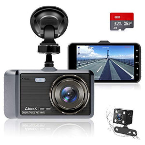 Dash Cam, Abask Doppia Telecamera per Auto, 4 Pollici FHD 1080P Visione...