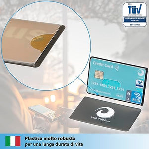 valonic Custodia RFID Blocker – 6 pezzi – Certificazione TÜV – Plastica – Trasparente – Custodia NFC – Custodia per carte di credito e carte di credito, trasparente, 6x Seiteneinschub, Porta carte di