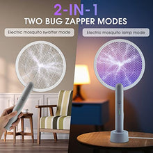 Carica l&#39;immagine nel visualizzatore di Gallery, Racchetta Zanzare Elettrica, Mosiller 2 in 1 Scacciamosche Elettrico E 3000V Scacciamosche Da con USB Base Di Ricarica, Insetti Scacciamosche Portatile e Lampada UV per Casa, Cucina, Interni E Estern