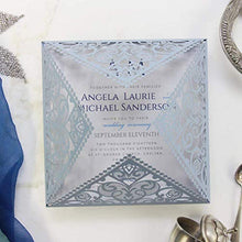 Carica l&#39;immagine nel visualizzatore di Gallery, Azzurro opaco carta con busta partecipazioni matrimonio taglio laser fai da... - Ilgrandebazar