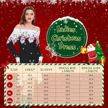 Carica l&#39;immagine nel visualizzatore di Gallery, ANVIGO Vestiti di Natale Donna, Abito stampato di Natale, Abbigliamento Vatalizio Donna, Maniche lunghe con fiocchi di neve e motivi di Babbo Natale per Feste di Natale, Cene di Famiglia (L, Nero)