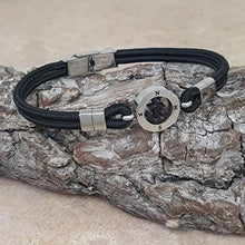 Carica l&#39;immagine nel visualizzatore di Gallery, SAGA GIOIELLI BRACCIALE UOMO ACCIAIO E CORDONCINO ANCORA