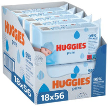 Carica l'immagine nel visualizzatore di Gallery, Huggies Pure Baby Wipes Bulk - Salviette umidificate per bambini, 99% di acqua, Senza profumo, 18 confezioni x 56 salviette (1.008 salviettine in totale) [La confezione può variare]