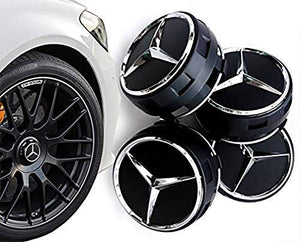 UG 4X Tappi Coprimozzo 75mm Logo Mercedes Nero Rialzato AMG Classe A B C - Ilgrandebazar