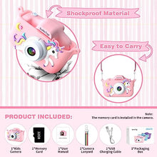 Carica l'immagine nel visualizzatore di Gallery, SeHeTop Macchina Fotografica Bambini, 2.0 Pollici Schermo Ricaricabile Fotocamera Digitale, 1080P Videocamera Regalo Giocattolo di Natale &amp;Compleanno per Ragazze 3-10 Anni, Scheda 32GB (Rosa)