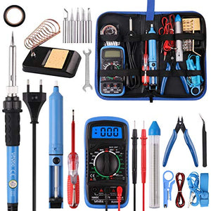 Kit Saldatore A Stagno 60W Yulado - Temperatura Regolabile, Con Multimetro, Pompa Dissaldante, 20 Accessori