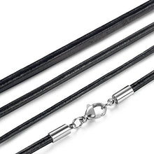 Carica l&#39;immagine nel visualizzatore di Gallery, sailimue 3 Pezzi Pelle Collane Uomo Donna Lunghe Nere Acciaio Larghezza 2mm...