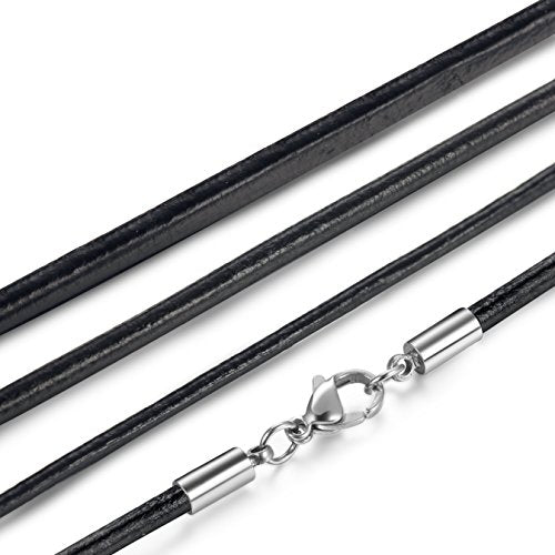 sailimue 3 Pezzi Pelle Collane Uomo Donna Lunghe Nere Acciaio Larghezza 2mm...