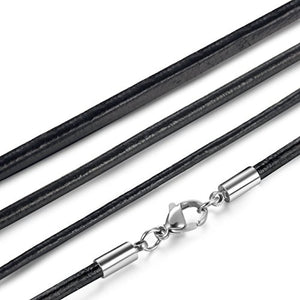 sailimue 3 Pezzi Pelle Collane Uomo Donna Lunghe Nere Acciaio Larghezza 2mm...