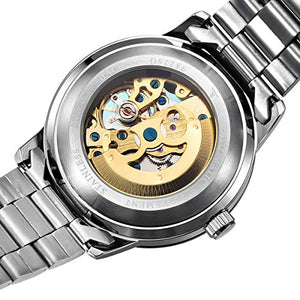 Alienwork IK Orologio Nero/Movimento D'oro/Cinturino In Metallo Argento - Ilgrandebazar