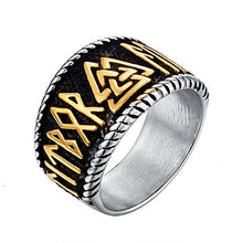 Carica l&#39;immagine nel visualizzatore di Gallery, Valily Anello Vichingo Runa con Valknut Acciaio Oro E Argento - Ilgrandebazar