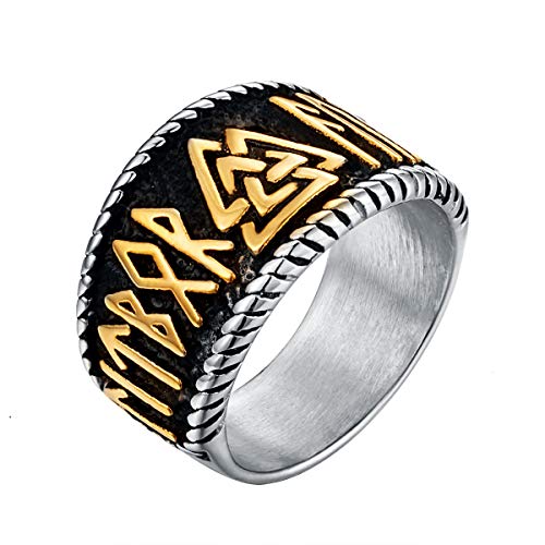 Valily Anello Vichingo Runa con Valknut Acciaio Oro E Argento - Ilgrandebazar