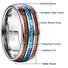 Carica l&#39;immagine nel visualizzatore di Gallery, NUNCAD Anello Uomo/Donna con Shell + Legno/Opale Tungsteno Legno + Blu Opale - Ilgrandebazar