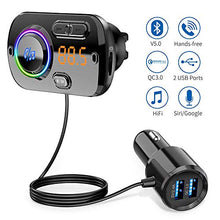 Carica l&#39;immagine nel visualizzatore di Gallery, FM Trasmettitore Bluetooth 5.0 per Auto con Due Porta USB (QC 3.0 e Nero