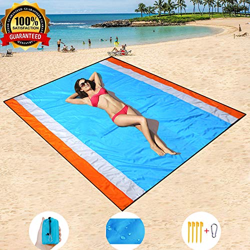 HISAYSY Coperta da Spiaggia, 210 x 200CM Picnic con Blu-arancione