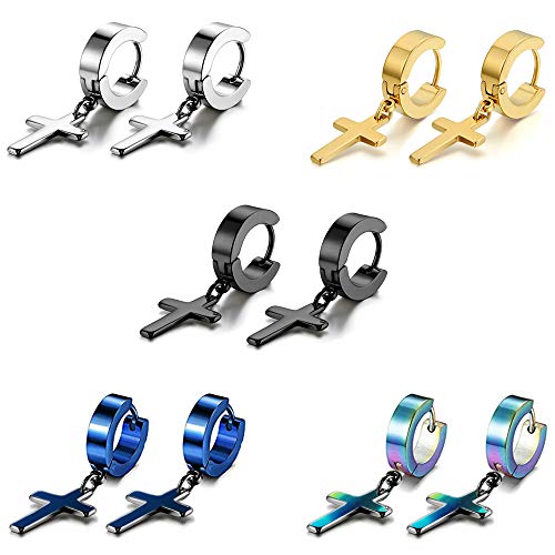 5 Paia Orecchini Uomo Donna Bambina in Acciaio Inossidabile, Croce... - Ilgrandebazar
