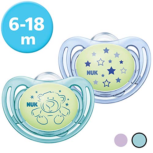 NUK 10176245 Freestyle Night - Ciuccio ortodontico in silicone, 6-18 mesi, 2... - Ilgrandebazar