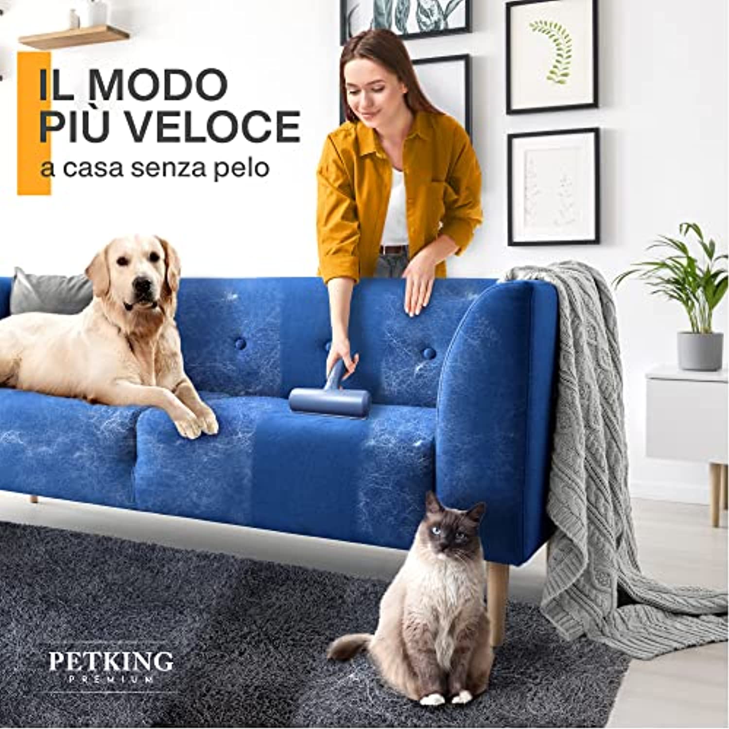 Pulizia Animali Domestici Spazzola Levapelucchi 3-in-1 Sunshine Smile - Per Cani E Gatti, Manico Lungo, Riutilizzabile Per Divano E Auto Pulizia Divano Animali