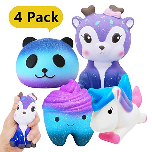Yetech 4 Pezzi Squishy Galaxy Kawaii Cervo Unicorno Tooth Panda Squishies... - Ilgrandebazar