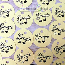 Carica l&#39;immagine nel visualizzatore di Gallery, 50 pezzi, Cartellini Stampati rotondi per bomboniera, 3 centimetri, grazie,... - Ilgrandebazar