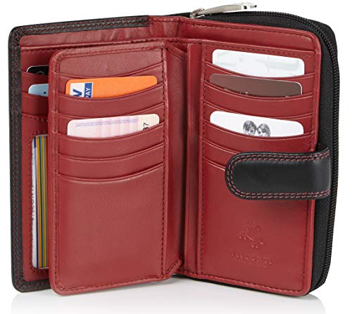 Visconti portafoglio di pelle da donna a piegatura Nero/Rosso (Blk/Red)