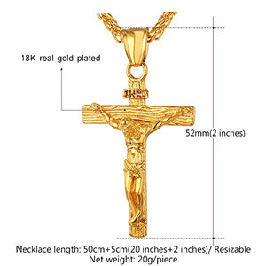 U7 Collana Pendente Crocifissa Cindolo Croce Gesù INRI 01 Oro + Catena Grano - Ilgrandebazar
